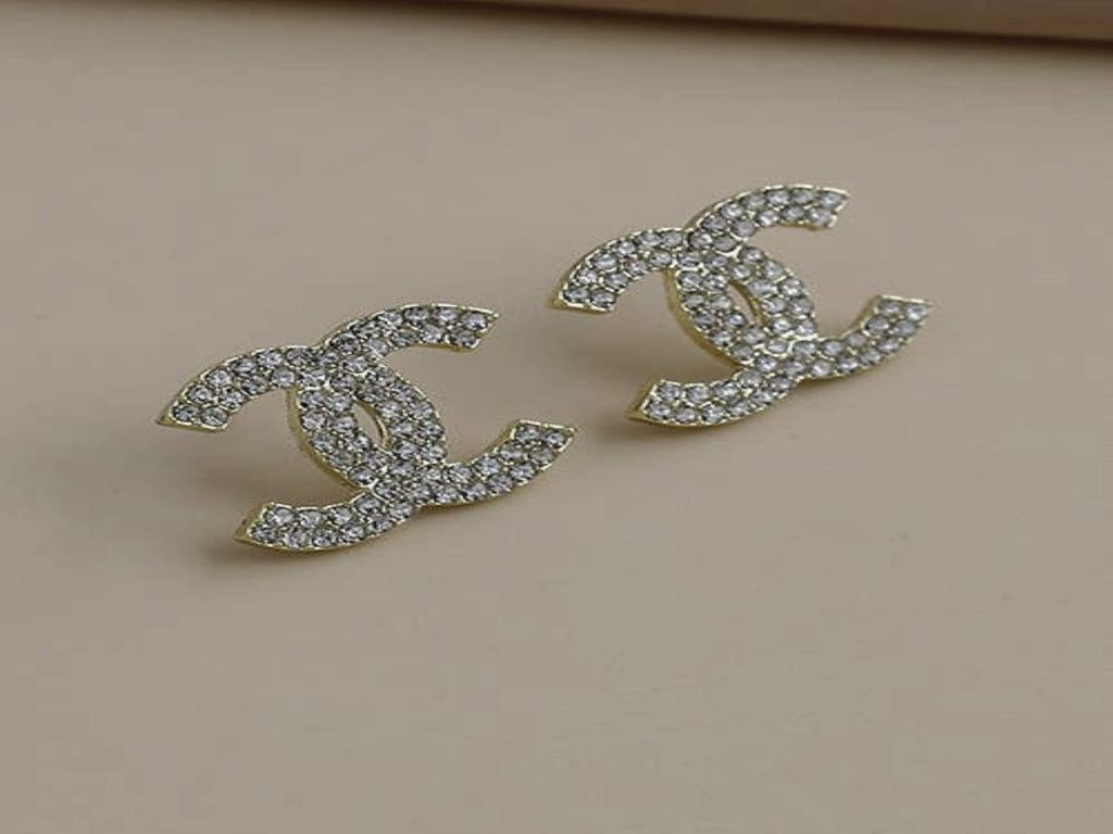 Gold Double C Swarovski Crystal Earrings